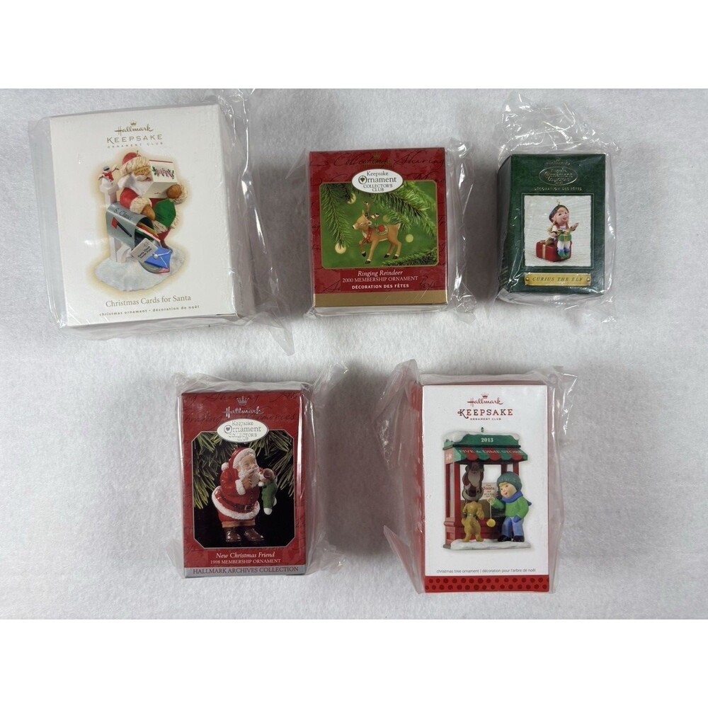 Lot of 5 Hallmark Keepsake Ornaments NIB Sealed Ornament Club Christmas Mix